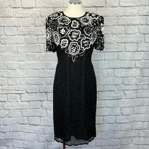 Vintage XL beaded black and white dress